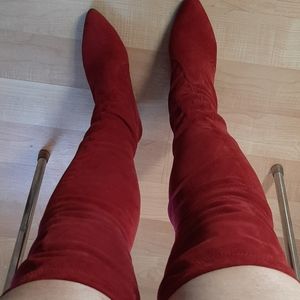 Stuart Weitzman Red Suede OTK kitten heel